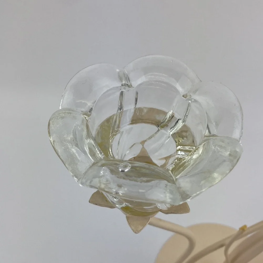 VTG Metal & Glass Floral Candle Holder 12”